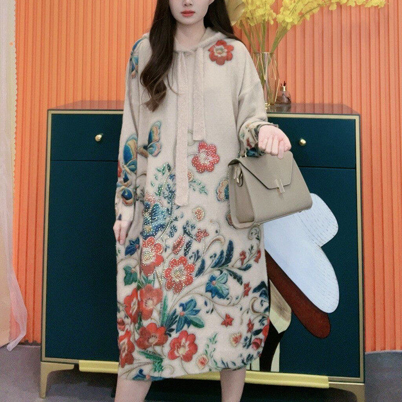 高档新款毛衣女2023秋冬印花时尚烫钻大版宽松中长款显瘦,女装/女士精品,连衣裙,淘宝优惠券,粉丝福利购,淘宝优惠卷