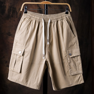 工装裤男大码弹力宽松直筒五分裤胖子军绿色加肥加大码休闲