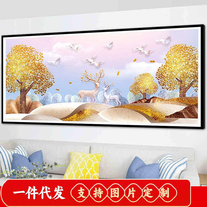 5d钻石画满钻新款2019发财麋鹿十字绣钻石绣2018客厅砖石画点贴钻