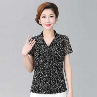 竹语声新款衬衫网纱小杉妈妈夏天中老年沙衫套头