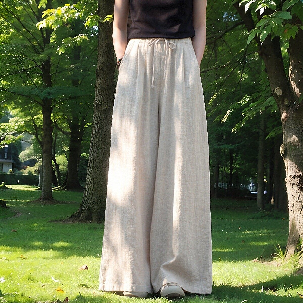 垂感阔腿裤女春秋新品砂洗苎麻宽松显瘦大摆裤百搭,女装/女士精品,休闲裤,淘宝优惠券,粉丝福利购,淘宝优惠卷