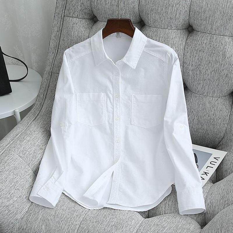 百搭长袖牛津纺休闲加厚宽松2023职业纯棉白衬衫女新款纯白年春秋