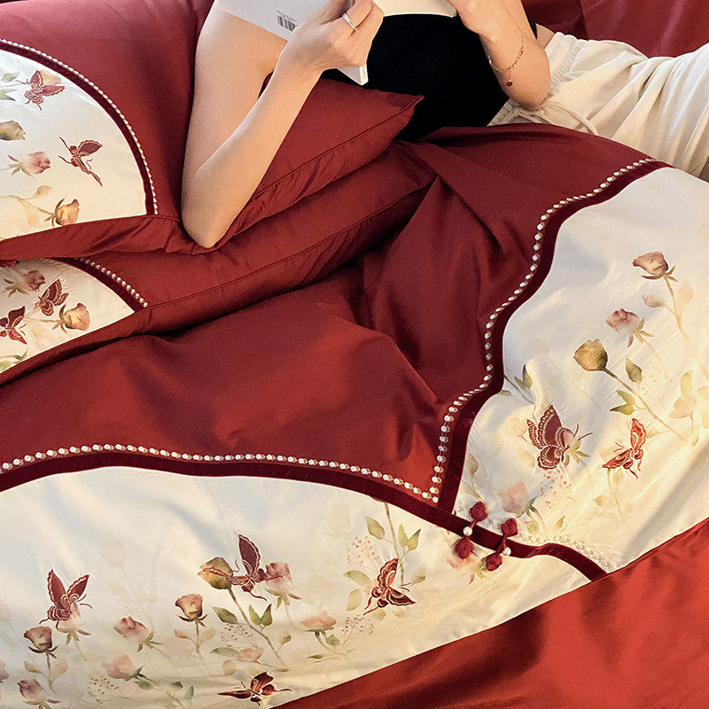 婚庆嫁娶100S全棉长绒棉床单四件套纯棉刺绣被套四季1.8m床单床品,床上用品,婚庆床品套件,淘宝优惠券,粉丝福利购,淘宝优惠卷