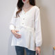 洋气系带衬衫 孕妇衬衣春秋装 中长款 个性 新款 纯棉V领宽松时尚