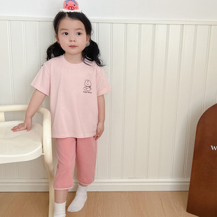 儿童纯棉睡衣夏季薄款七分裤圆领套装女孩家居服抗菌空调服男