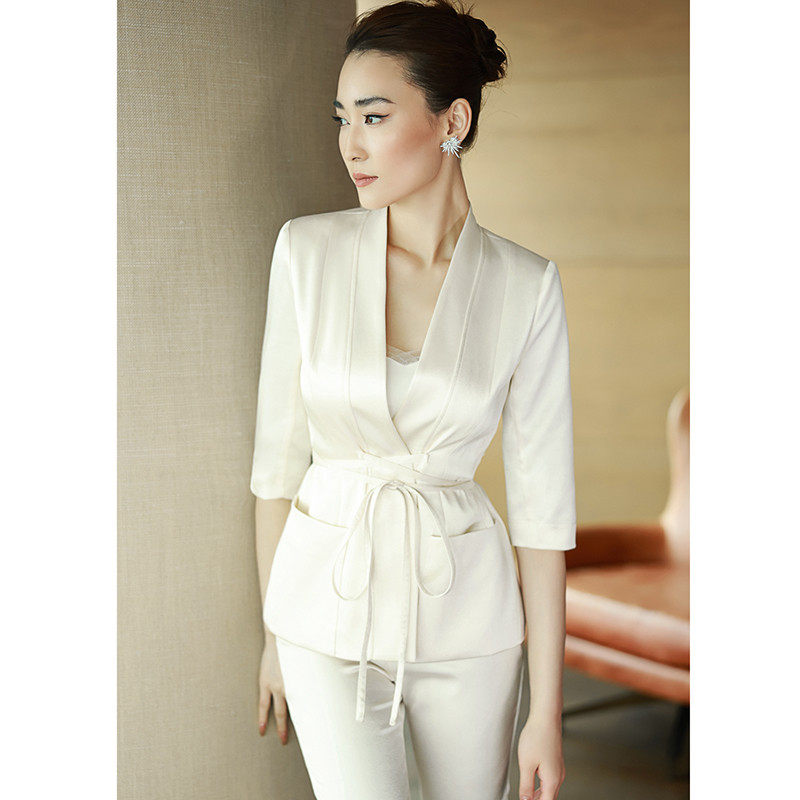 2025年春季高级感珠光缎面优雅通勤职业9分裤时尚两件套套装