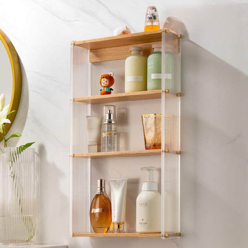 卫生间置物柜浴室多层收纳柜壁挂式免打孔洗漱台储物柜置物架实木
