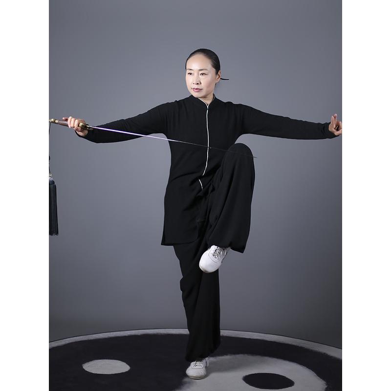 马蕾太极秋冬新款德绒弹力太极服女式练功表演服保暖晨练服中长款
