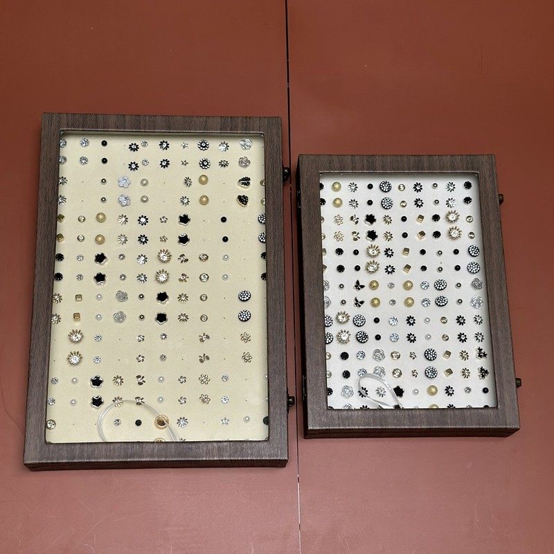 新款首饰箱打孔海绵垫pu皮透明盖玻璃大容量展示架胸针看货盘,收纳整理,首饰架,淘宝优惠券,粉丝福利购,淘宝优惠卷