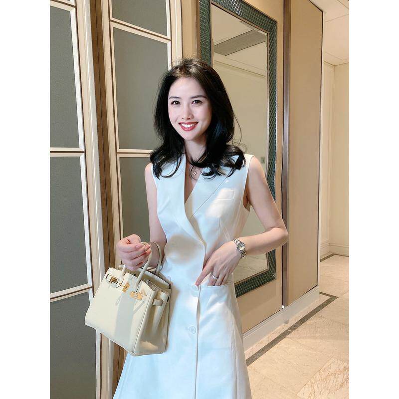 2024夏装新款白色双排扣中长款马甲无袖女