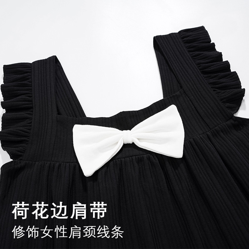 新品情侣睡衣夏季纯棉黑色性感吊带睡裙女夏款背心可爱大码家居服