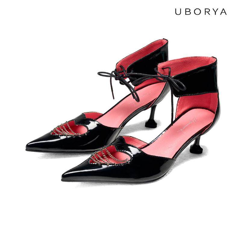 OA/桃心·A/牛漆皮爱心镂空金属链条带尖头鞋,女鞋,时装凉鞋,淘宝优惠券,粉丝福利购,淘宝优惠卷