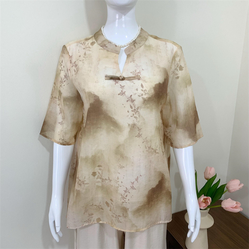 母亲节妈妈夏装2025新款两件套中老年女士大码新中式雪纺小衫