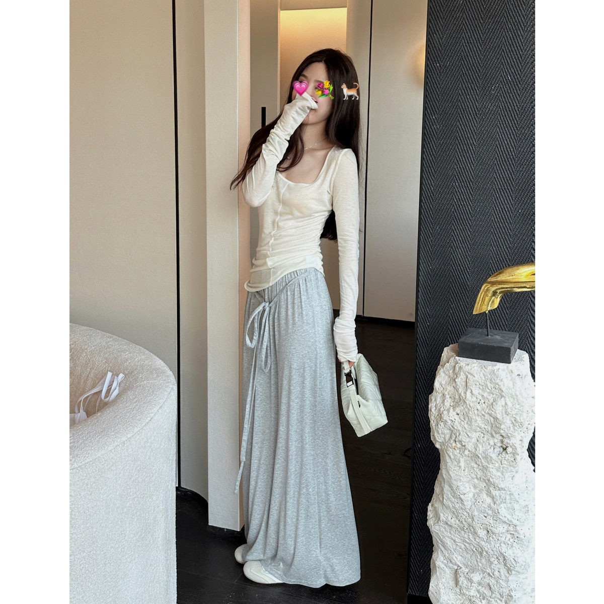 嘎嘎好穿的绑带款遛弯半裙女夏季休闲裙灰色半裙半身女夏通勤