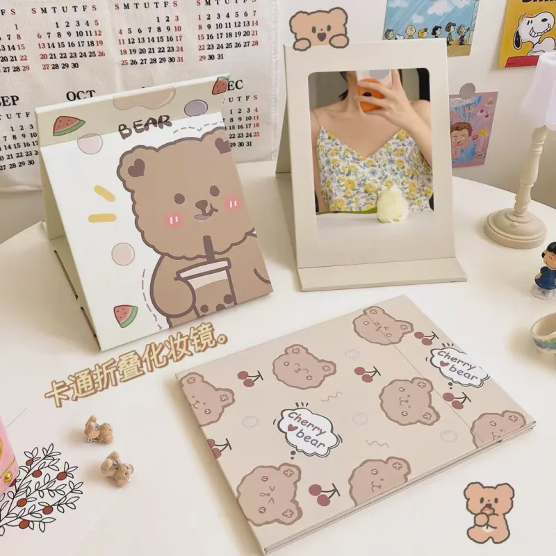 可爱镜子化妆镜大号折叠式化妆镜子女简约学生宿舍用桌面随身树脂