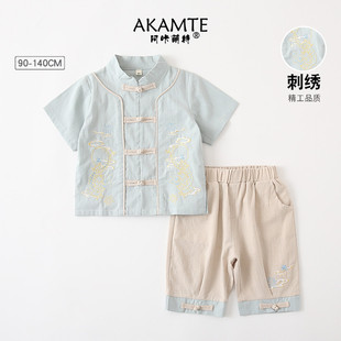 中国风男童夏季薄款周岁宝宝儿童纯棉古装国学服套装