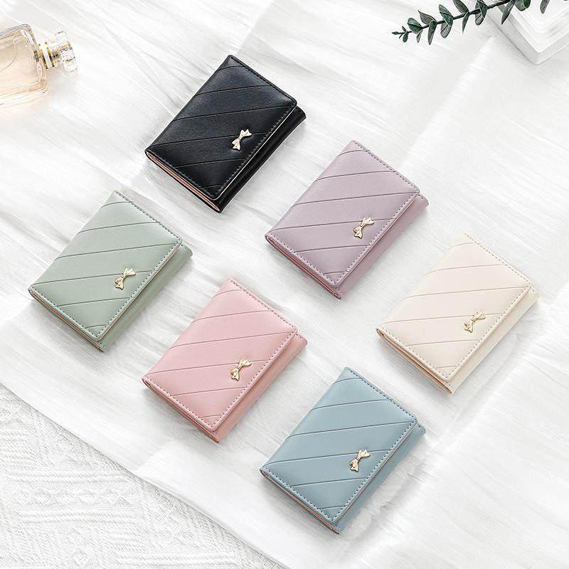 2025新款韩版小清新短款零钱包可爱蝴蝶结三折薄款小巧钱夹卡包