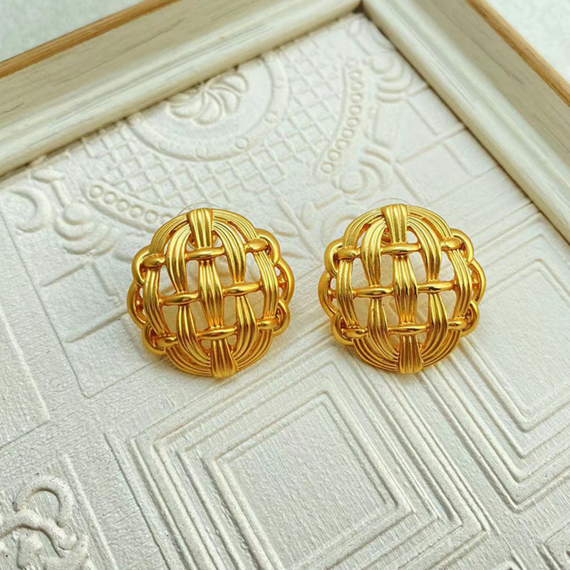 镀真金镂空编织款耳饰 S925银针 耳夹 时尚气质