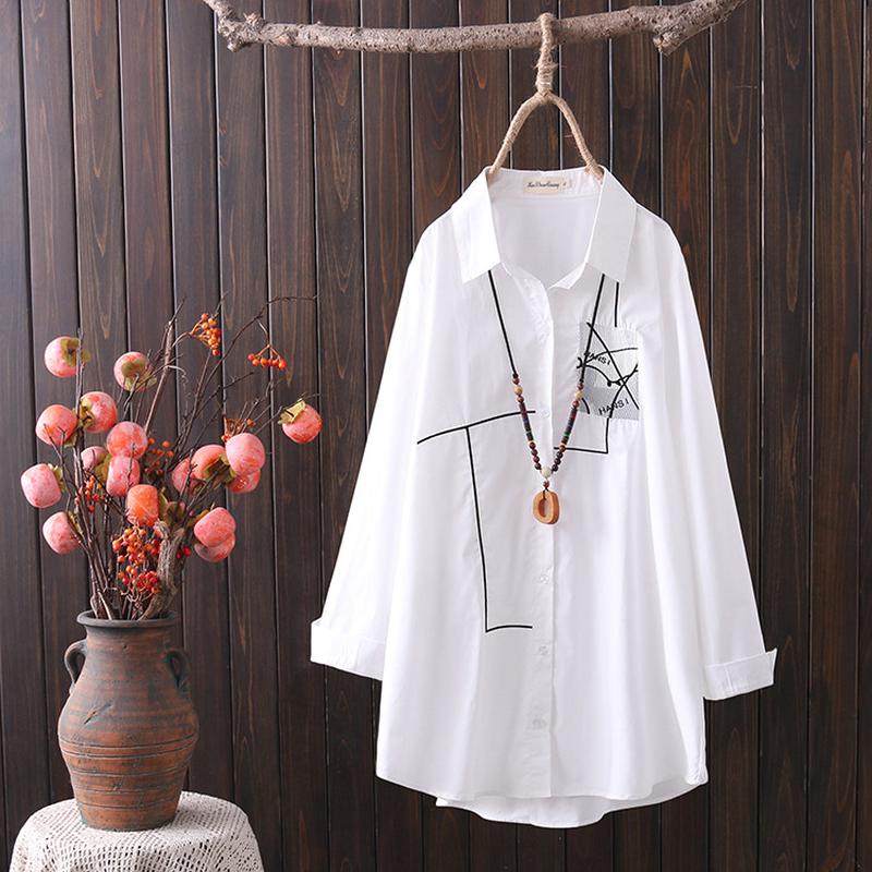 线条口袋刺绣衬衫女2023春装新款大码韩版中长款休闲百搭长袖,女装/女士精品,衬衫,淘宝优惠券,粉丝福利购,淘宝优惠卷