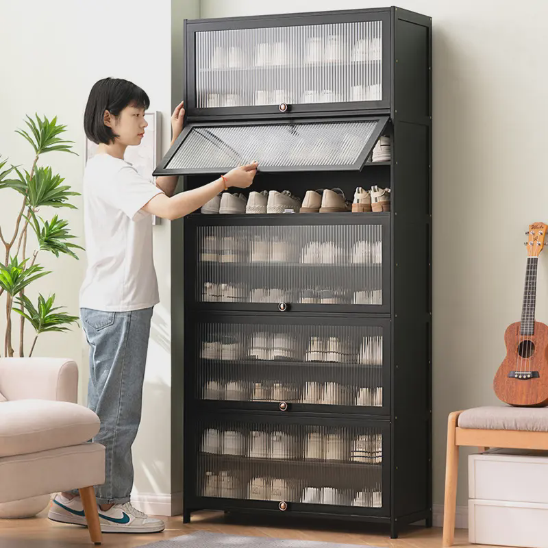 门口鞋柜高款立式入户柜一体门外走廊用极窄家用鞋架子多层带门竹