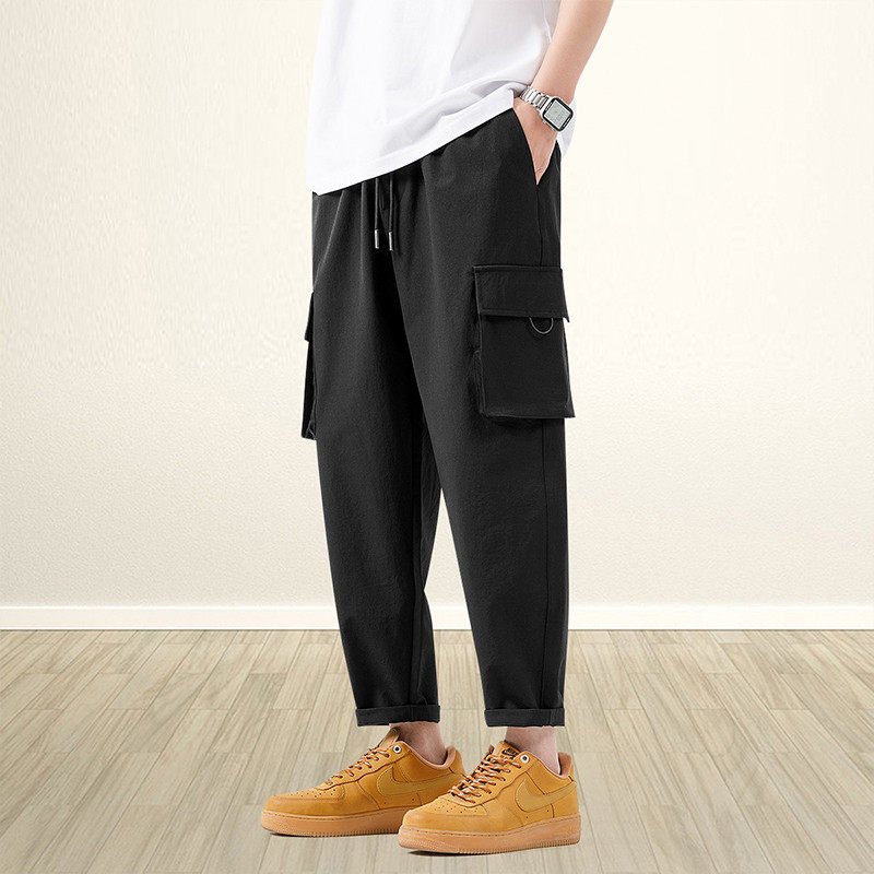 工装裤男生夏季薄款冰丝九分休闲宽松小脚裤春秋款直筒裤