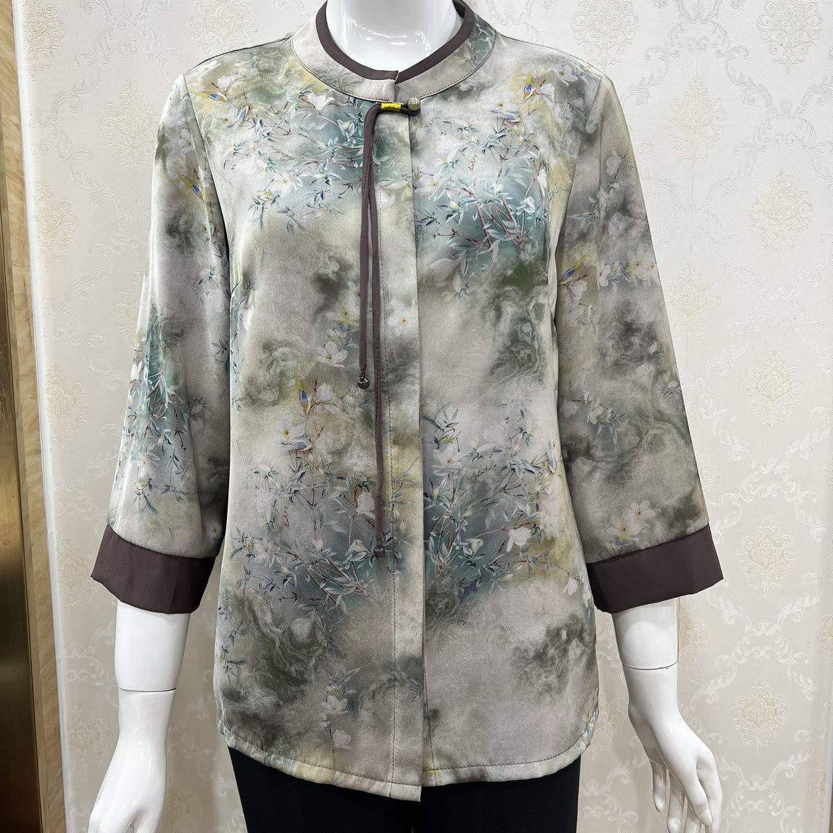 冰姿美2516夏装新款新中式国风衬衣大码休闲妈妈装奶奶装七分袖,女装/女士精品,真丝上装,淘宝优惠券,粉丝福利购,淘宝优惠卷