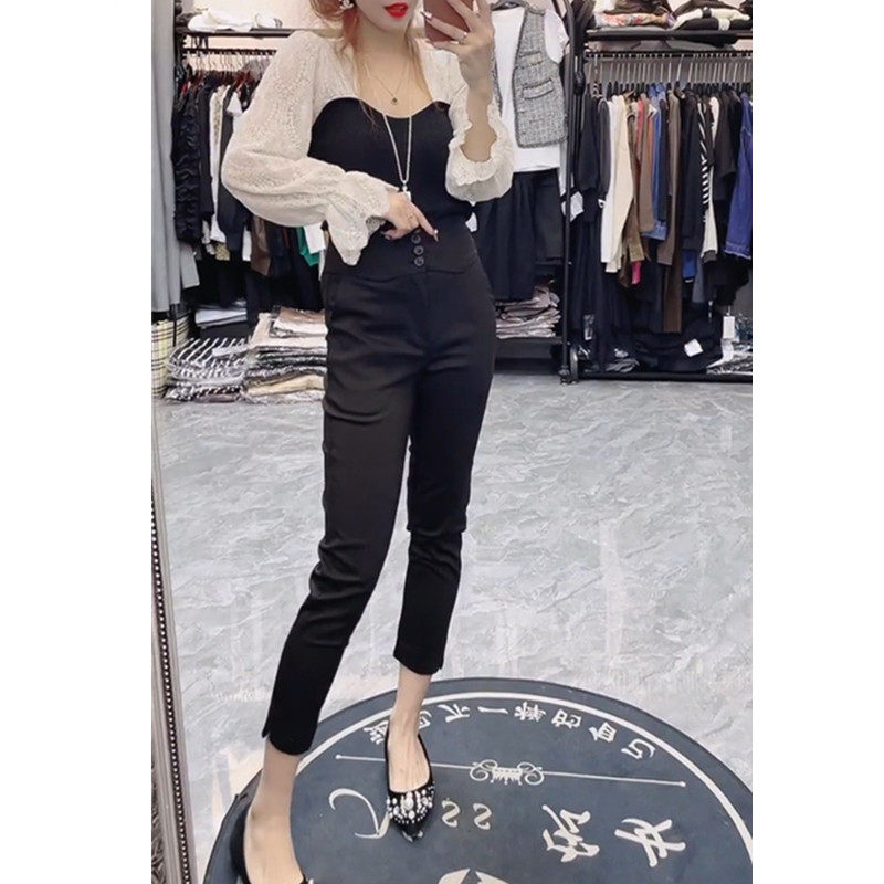 小脚西裤女春秋2024新款显瘦裤单排扣八分休闲烟管裤洋气