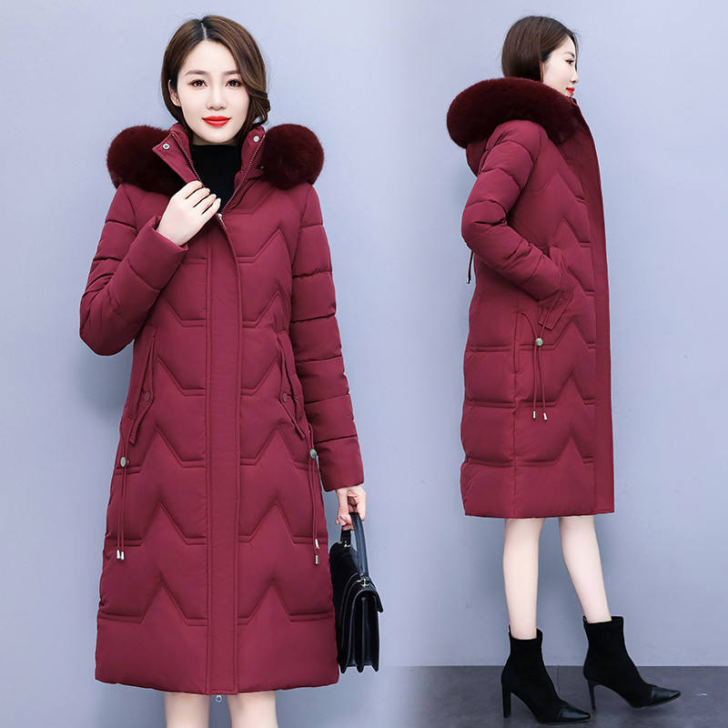 新款棉服女中长款2023冬季韩版加厚过膝棉衣纯色女士棉袄