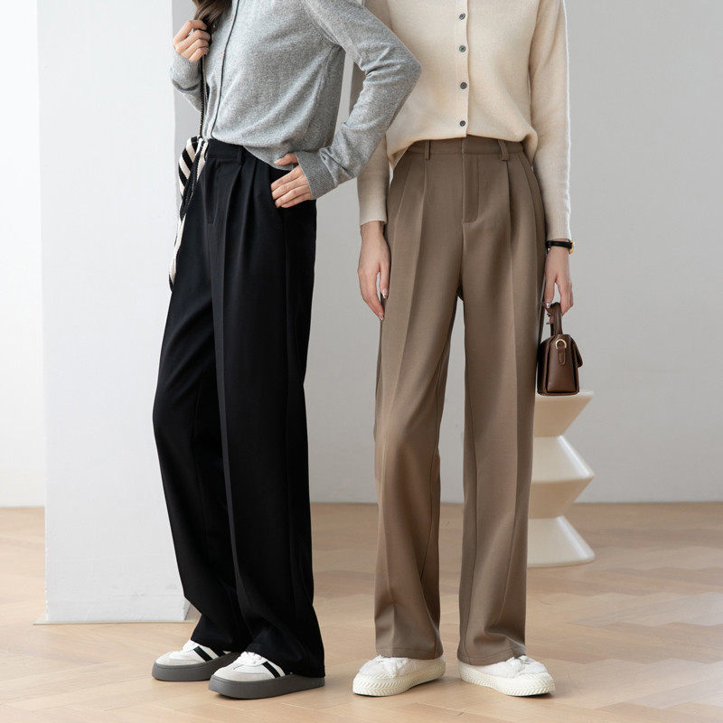 秋冬直筒裤女韩版加厚薄绒阔腿裤休闲卡其色显瘦拖地裤长裤,女装/女士精品,休闲裤,淘宝优惠券,粉丝福利购,淘宝优惠卷