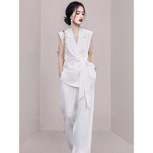 女1462 白色职业西装 两件套202夏轻熟风气质名媛修身 无袖 西服套装