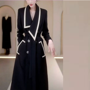 黑色风衣女春韩式宽松中长款小个子高级感贵妇大衣