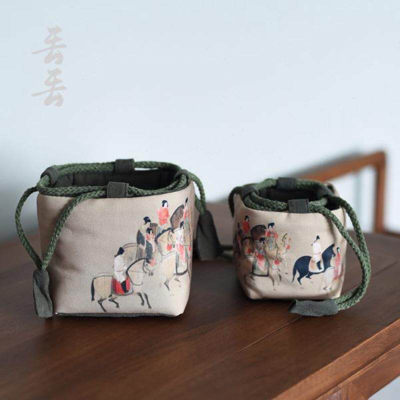 茶壶茶杯加厚首饰包装袋主人杯抽绳布袋子旅行茶具古画公道杯便携