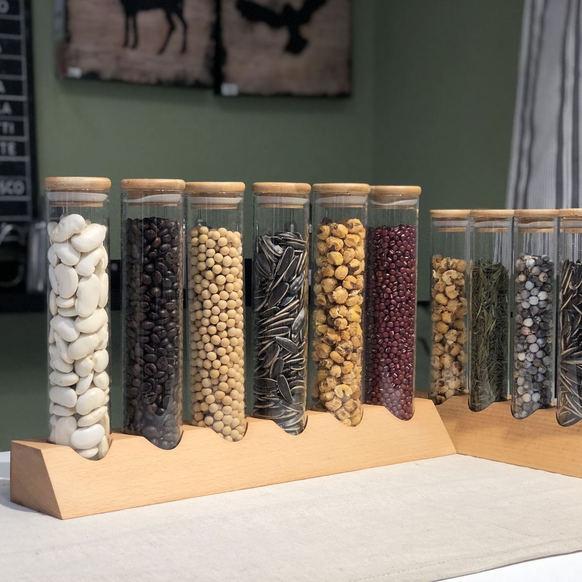 罐榉木干果储物罐 茶叶咖啡豆密封罐摆设展示架展示 玻璃试管吧台