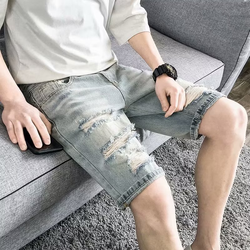 牛仔短裤男夏季高街潮牌2024新款休闲潮流五分裤宽松大码阔腿裤子