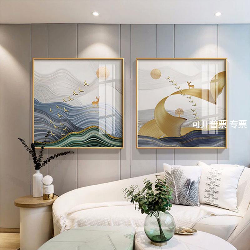 北欧装饰画现代简约客厅正方形挂画餐厅轻奢玄幻麋鹿招财玄关壁画图片