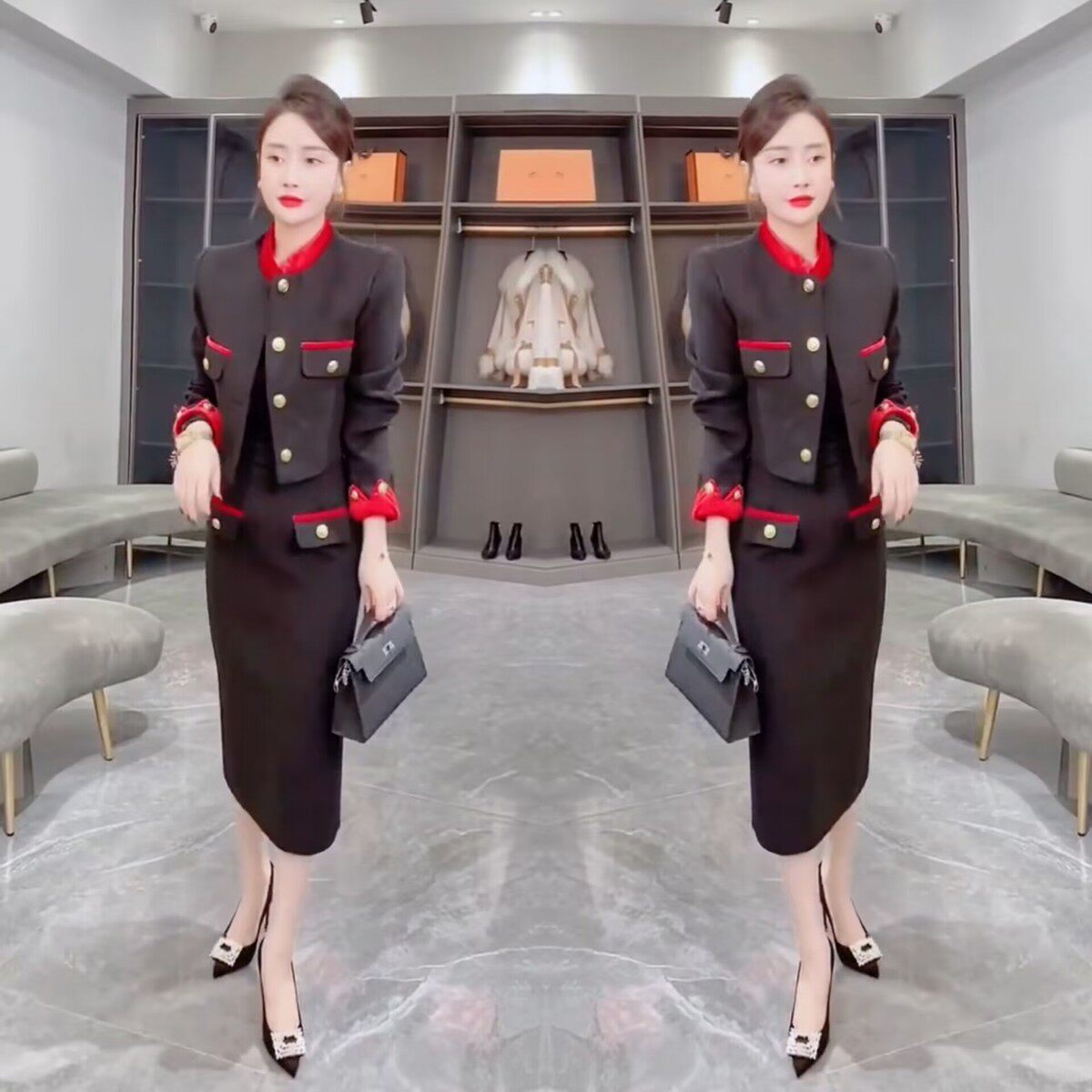 网红爆款韩版时尚套装裙女2022秋冬款显瘦短款小+