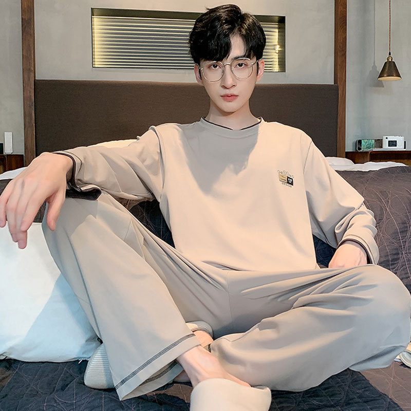 现货可外穿纯棉男士睡衣春秋款2025新款长袖长裤家居服男款套装特