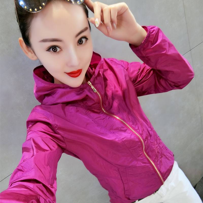 衣2021春款皮肤衣大码薄连帽开衫百搭撞色休闲棒球服