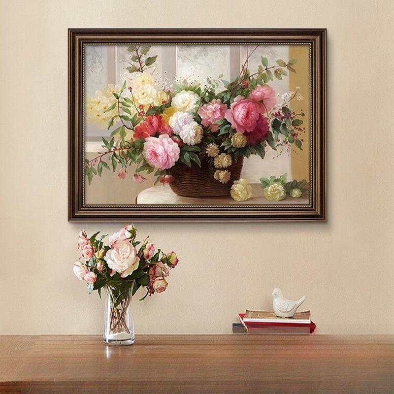 欧式花卉餐厅装饰画牡丹花油画客厅挂画餐厅高级感壁画卧室玄关图片