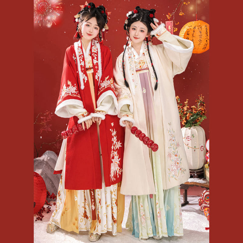 柒拾纪[龙迎春]冬款宋制齐胸对襟长袄短衫日常加绒拜年服套装