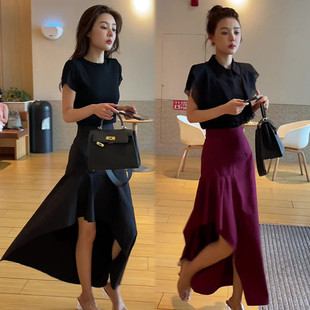 夏季气质高街套装女洋气减龄百搭雪纺衬衫时尚设计感两件套