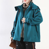 加绒加厚连帽开衫 皇森冬季 新装 女宽松百搭摇粒绒保暖条纹