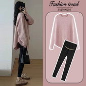 打底衫 孕妇装 时尚 圆领毛衣洋气春秋冬季 秋冬套装 2024新款