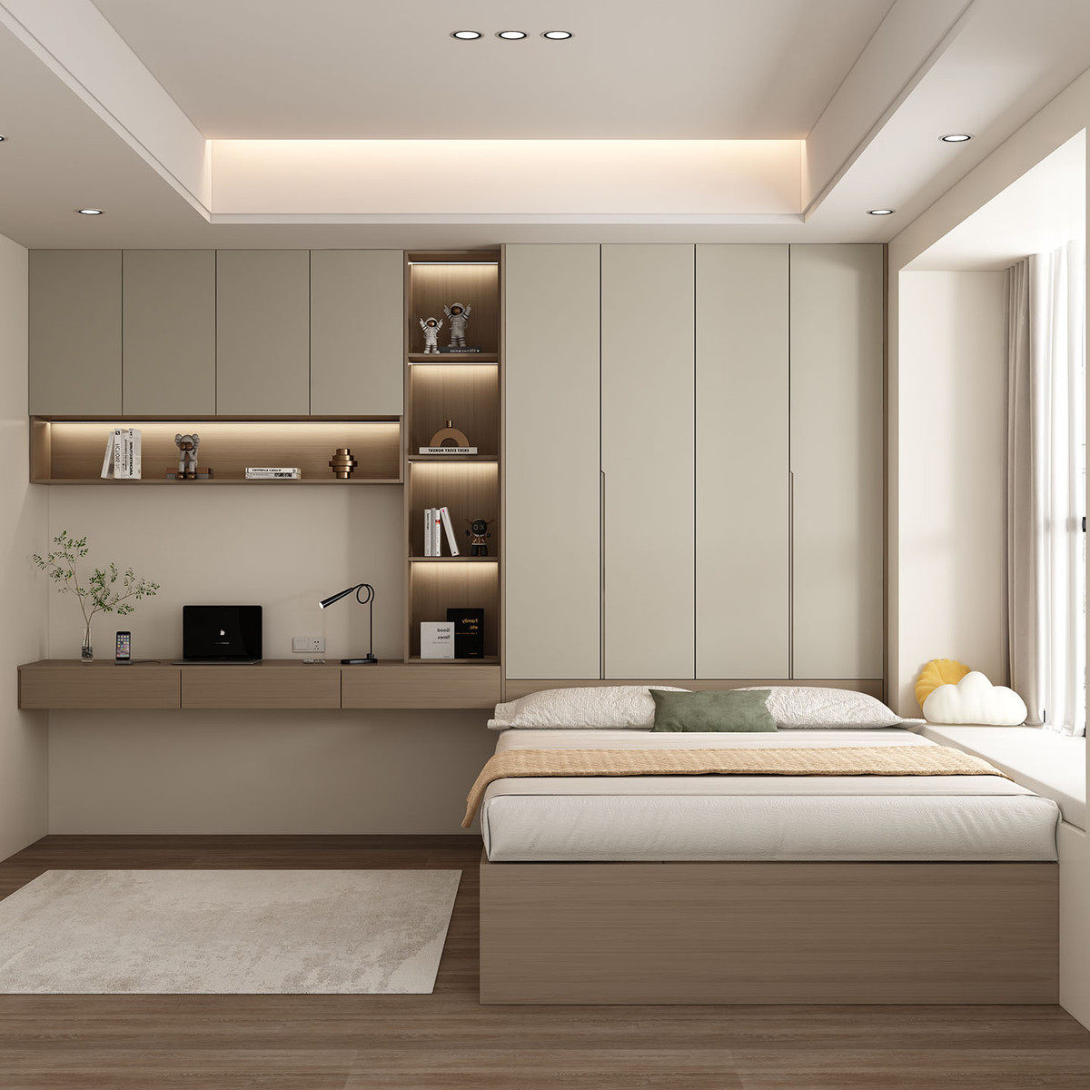 兔宝宝榻榻米床衣柜一体定制小户型多功能卧室储物床带书桌儿童床