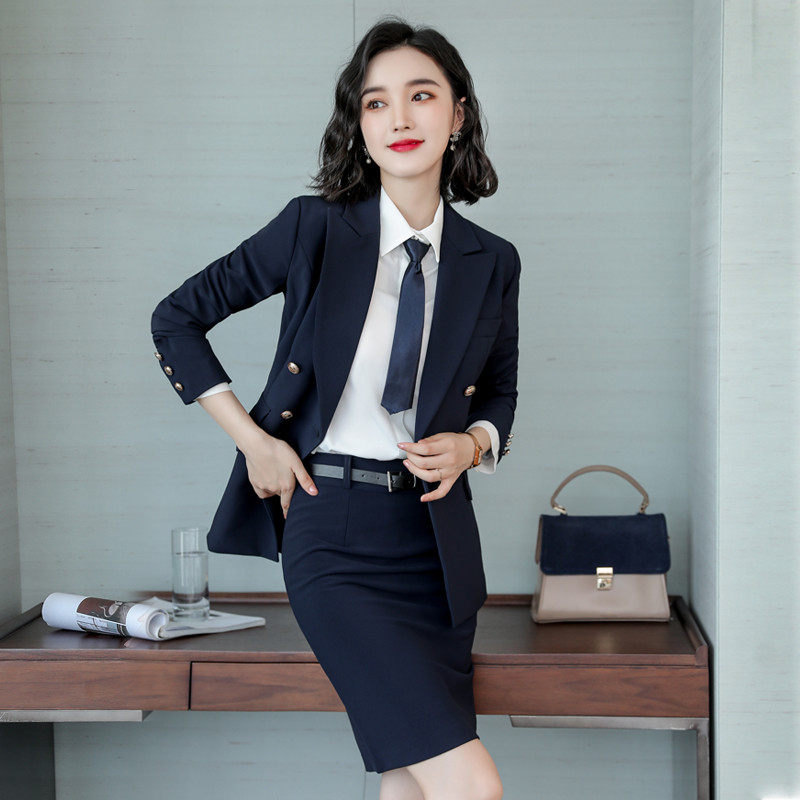 职业套装女套裙气质正装酒店前台接待工作装制服女秋冬