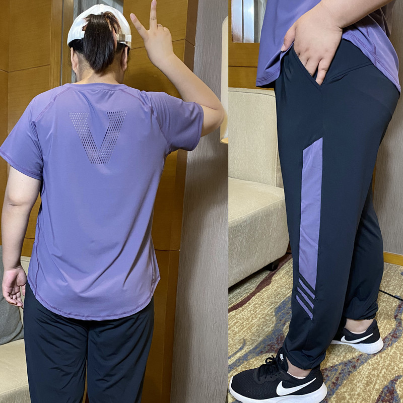 大码跑步套装女夏户外健身运动套装女晨跑宽松两件套