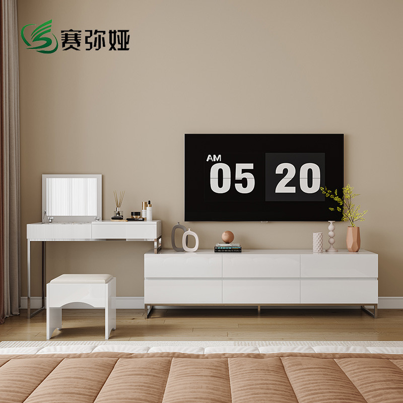 赛弥娅梳妆台烤漆电视柜组合卧室化妆台简约现代翻盖伸缩多功能桌