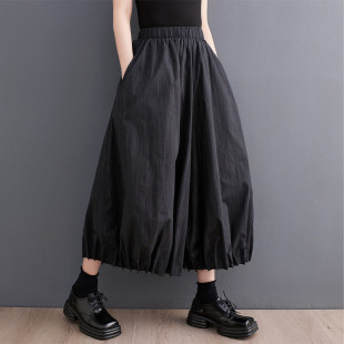 宽松花苞裤 大码 松紧阔腿百褶休闲裙裤 暗黑小众设计款 胖mm夏季