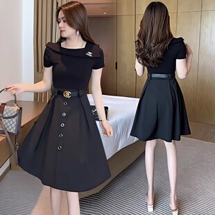 假两件拼接2025夏季新款t恤裙小个子收腰显瘦子