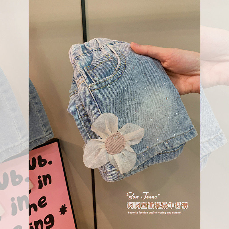 夏装儿童2024新款闪闪亮钻女宝宝百搭休闲花朵